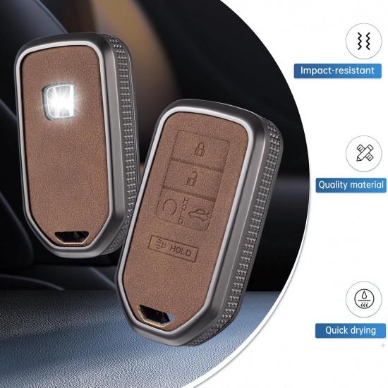 YO&YOYE Compatible with Honda Key Fob Cover with Keychain Leather Key Case Protector for Honda Accord Civic CRV Pilot HRV Odyssey Ridgeline Passport