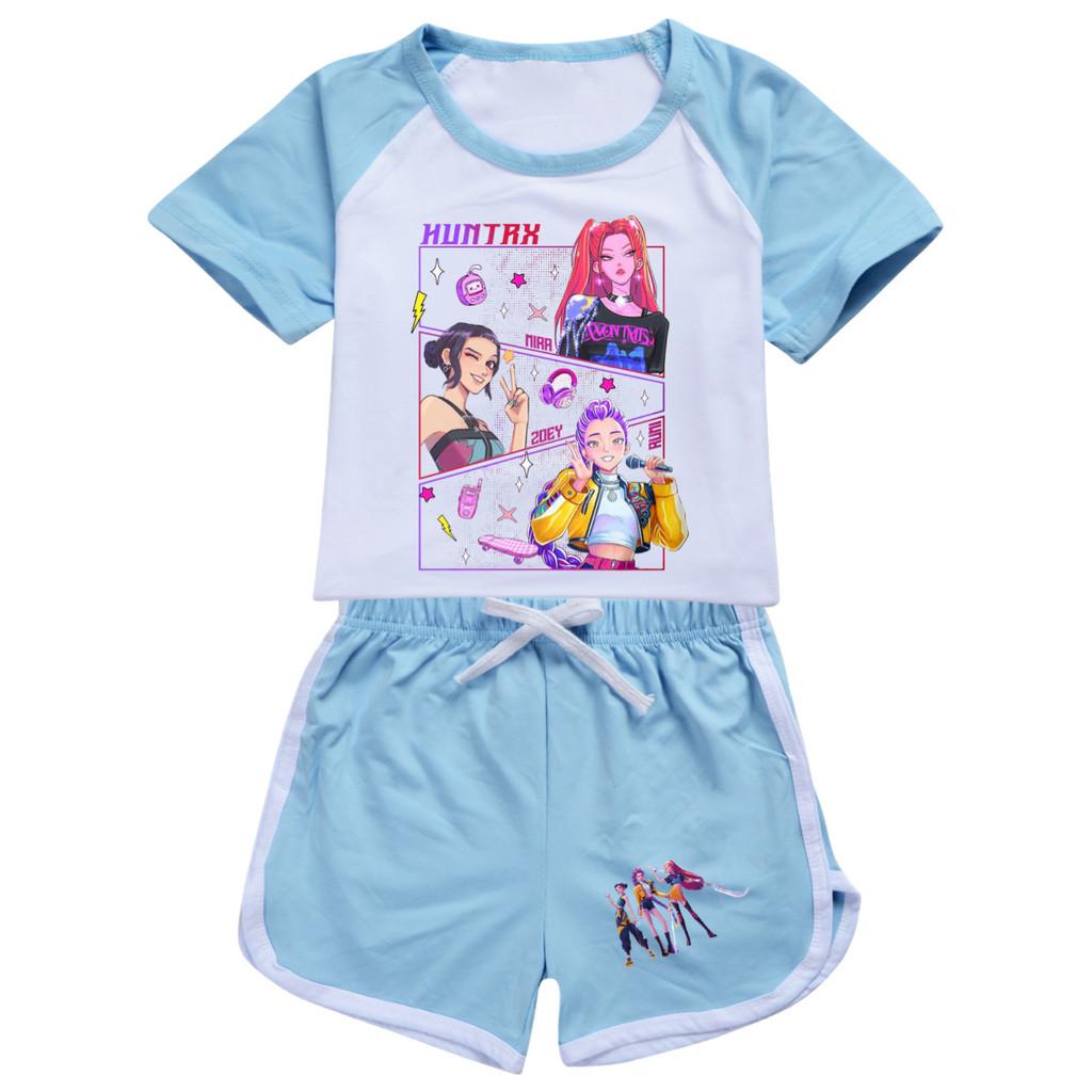 5041 Kids Girls POP Rumi Zoey Mira Print T-shirt Shorts Sport Tracksuit Clothes Set