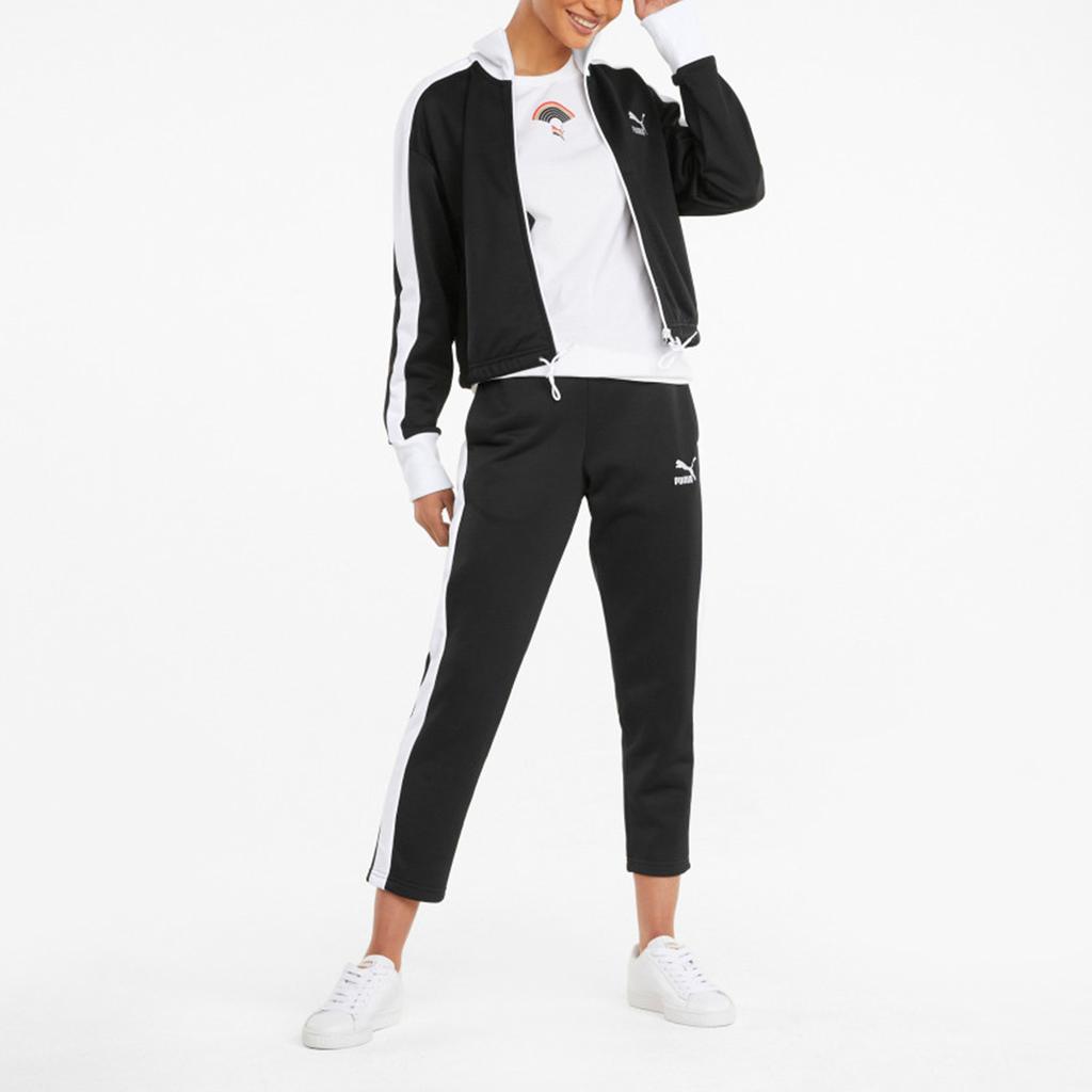 Puma Iconic T7 Crop Jacket With Embroidered Logo Color Block Retro Sports Knit Jacket Women Jacket Black 532943-01