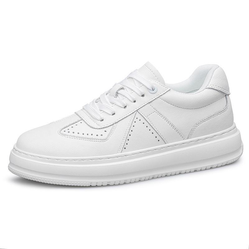 Men's 8CM Height-Increasing White Skate Shoes - Thick Sole, Lightweight, Versatile Lace-Up Casual Sneakers In Large Sizes