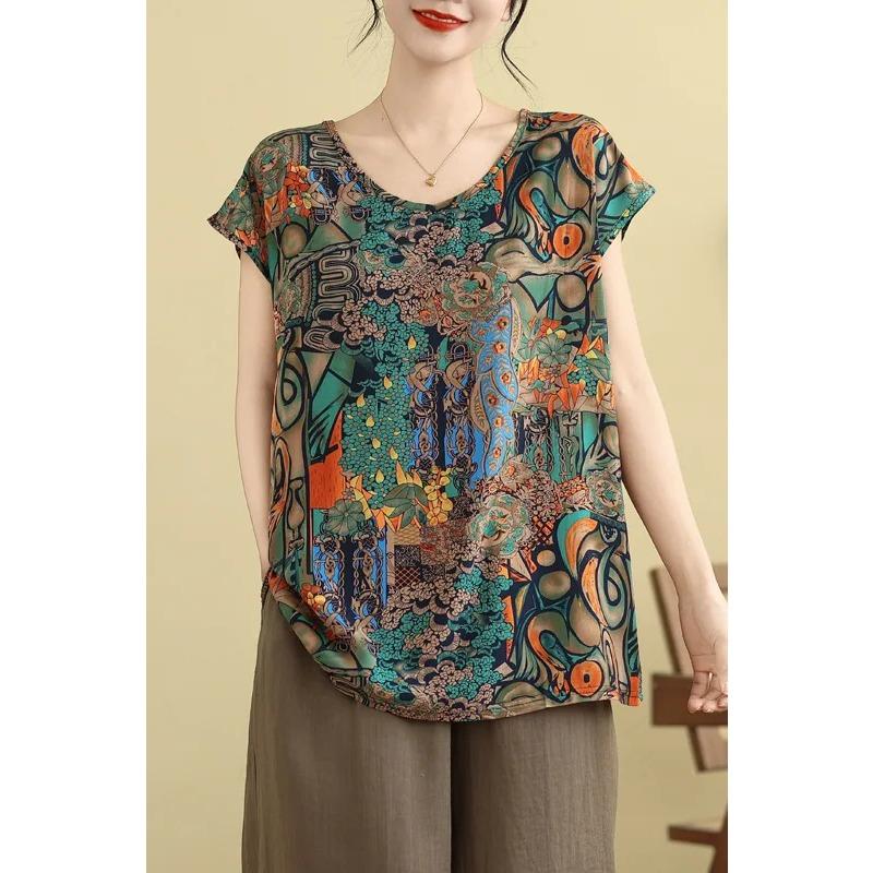 Fashionable Thin Feifei Sleeve U-neck Women's Loose Casual Pullover Ethnic Style Elegant Top