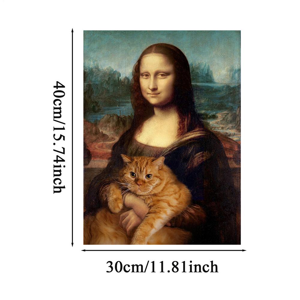 Funny Mona Lisa With Cat Canvas Art Posters Canvas Mural Poster Holding Cat Female Picture Ornament Humorous Painting Wall Decor