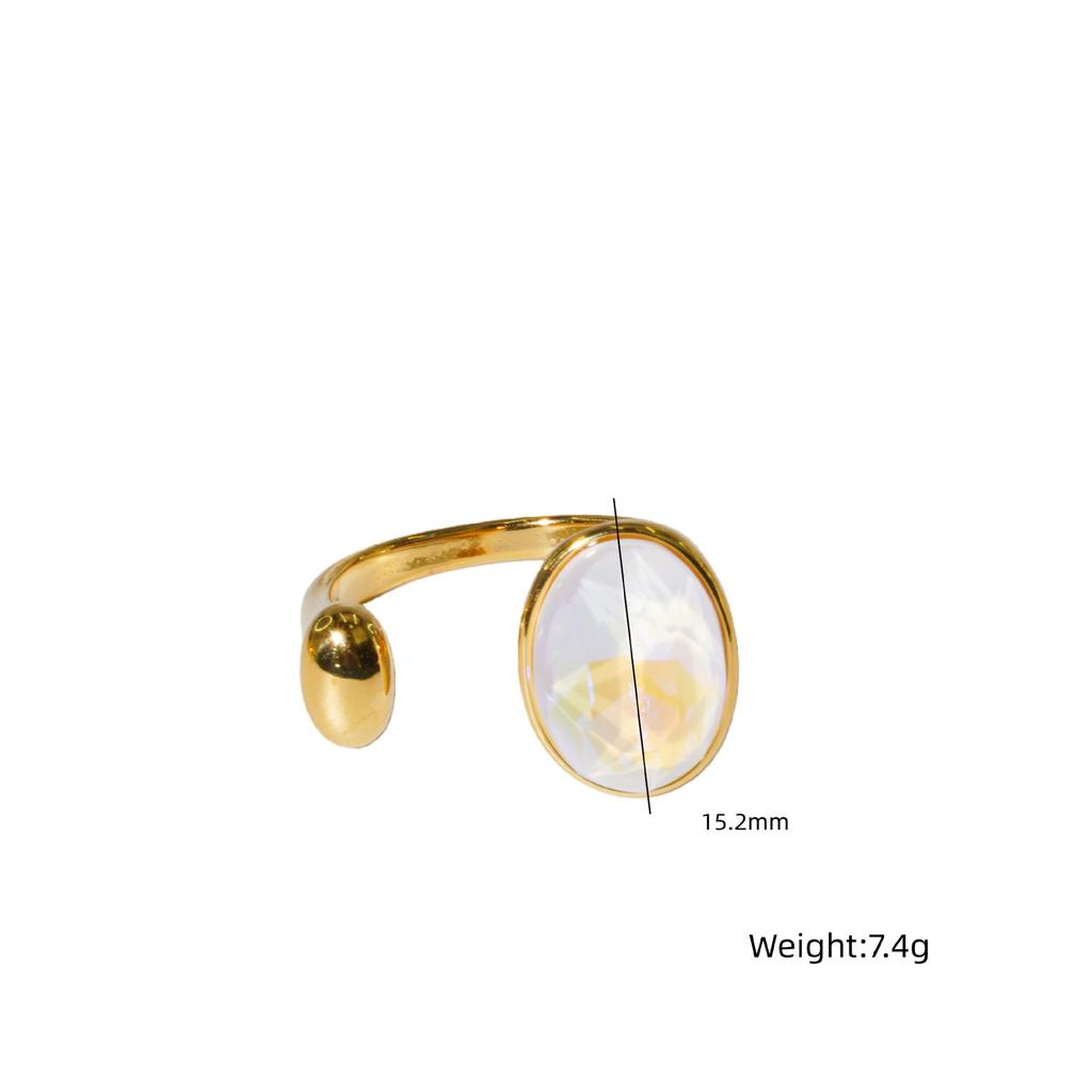 Oval Inlaid Colored Diamond Titanium Steel Open Ring, Personalized Versatile Light Luxury Jewelry Gift