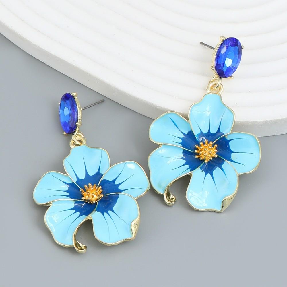 Pinkdudu Dripped Glaze Flower Zinc Alloy Stud Earrings Elegant Drop Blue Earrings Women Jewelry for Holiday PD2258