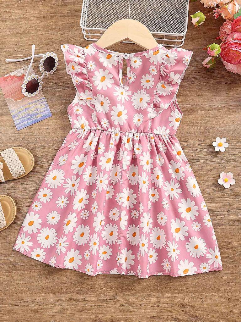 Little Kids Sleeveless Floral Dress,  Comfortable and Soft Summer Dresses for Toddler 1-6 Years
