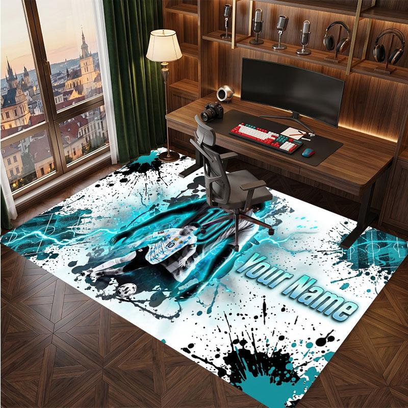 Tappeto Personalizzato in Velluto di Cristallo Lionel Messi, Stampa Testo Nome Personalizzato, Logo Calcio Morbido Antiscivolo Tappetino per Pavimento Decorazione Casa Regalo