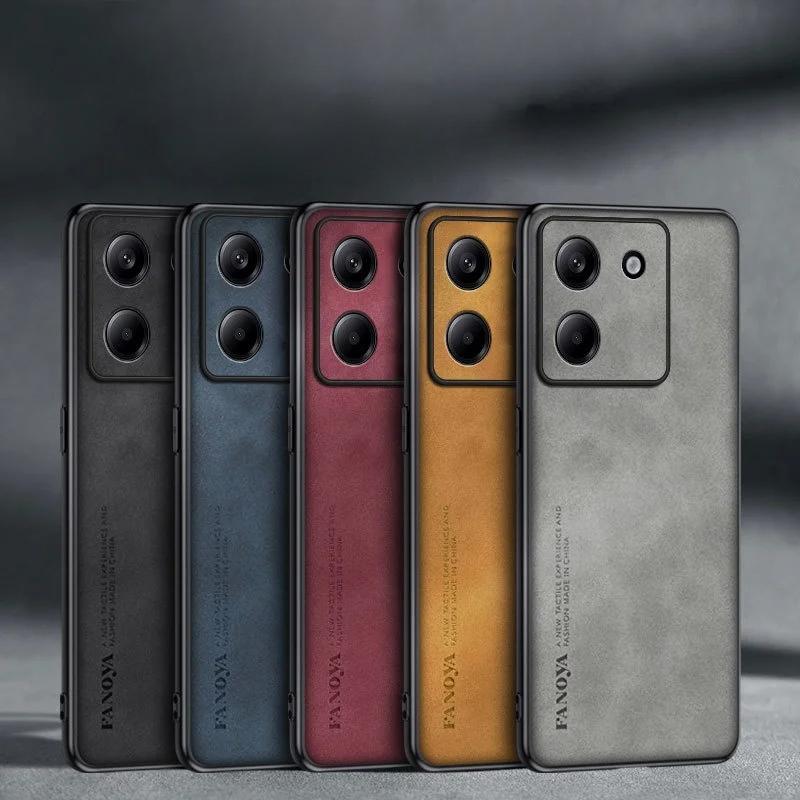Kožené pouzdro z jehněčí kůže na telefon pro POCO M7 Pro X7 M6 Pro 4G 5G Matný nárazuvzdorný silikonový měkký zadní kryt