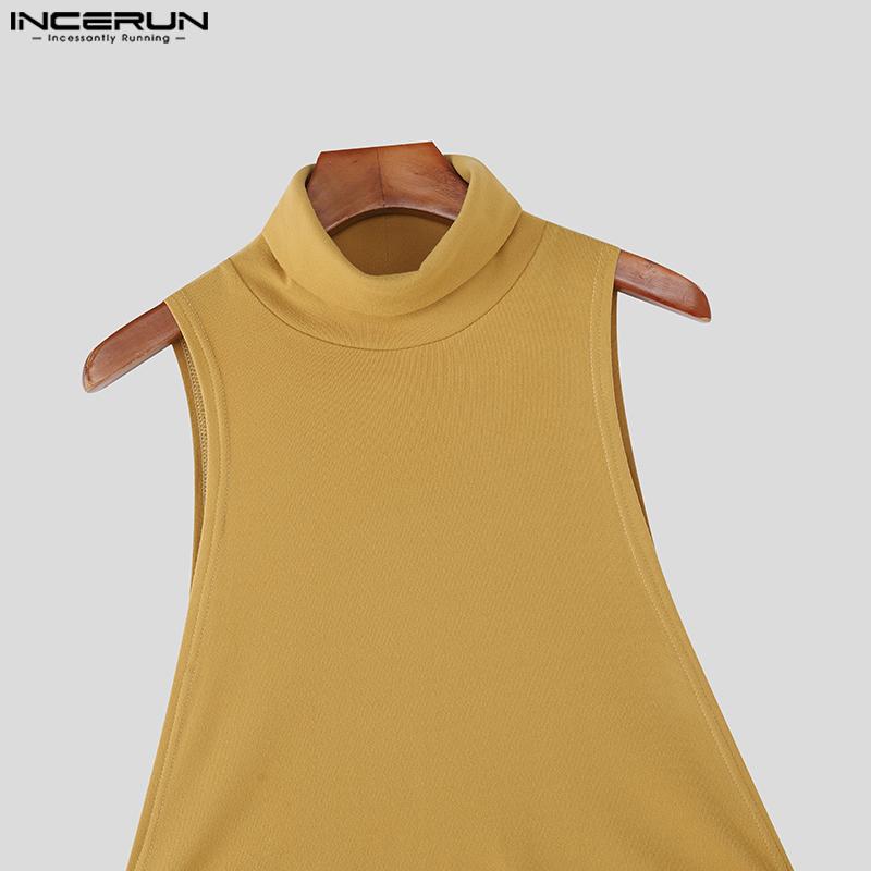INCERUN Men High Neck Sleeveless Cutout Side Casual Loose Knitted Tank Tops
