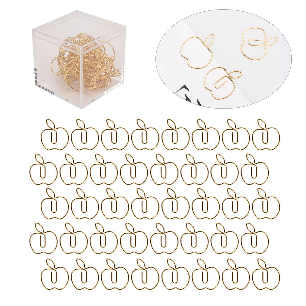 40Pcs Paper Clip Golden Apples Shape Creativity Personality Large Size Craft Paperclip for Home Offi