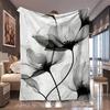 1pc Black White Ink Wash Poppy Flower Sketch Print Flannel Blanket, Soft and Portable, Suitable for Blankets, Kid Bed Covers, Game Room, Living Room a