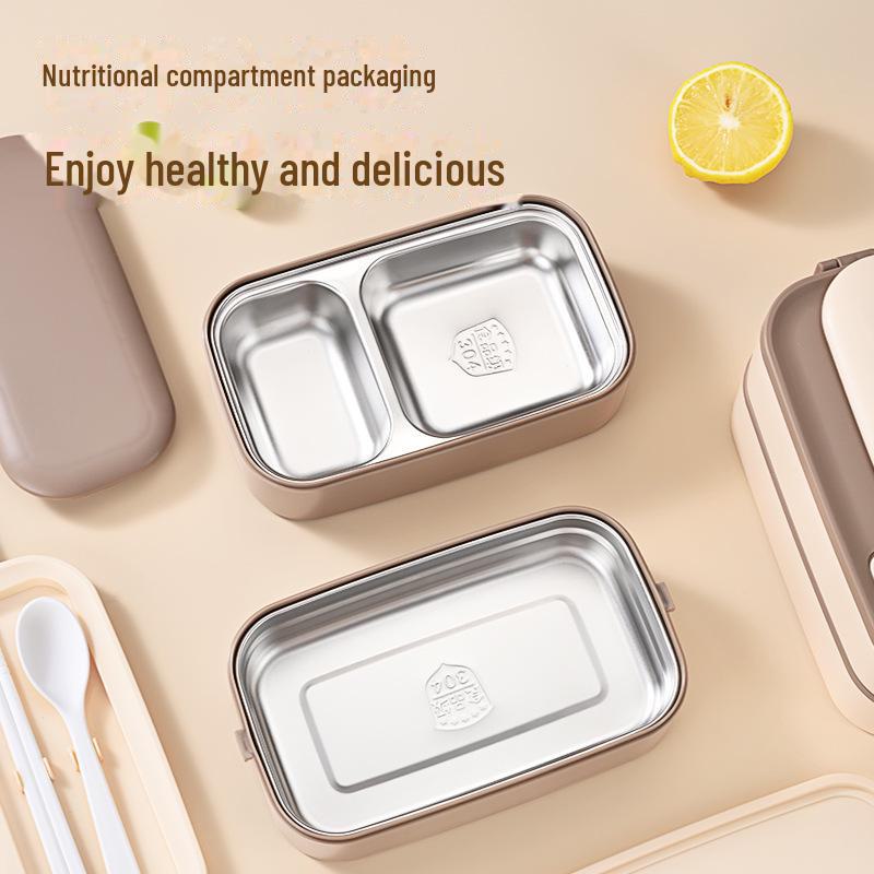 Portable, Microwaveable Square Lunch Box with Tableware: Double-Layer, Large Capacity for Office Workers & Students