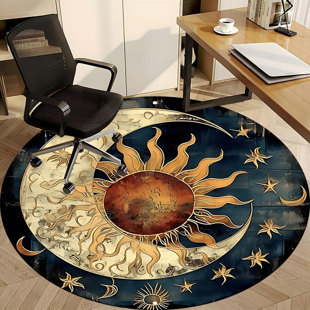 1pc Sun Moon Office Round Area Rug, Indoor Mat Suitable For Office, Under Office Chairs Bedroom Living Room Home Decor, Room Deco, 084