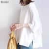 ZANZEA Women Casual Round Neck Loose 3/4 Sleeve Blouse