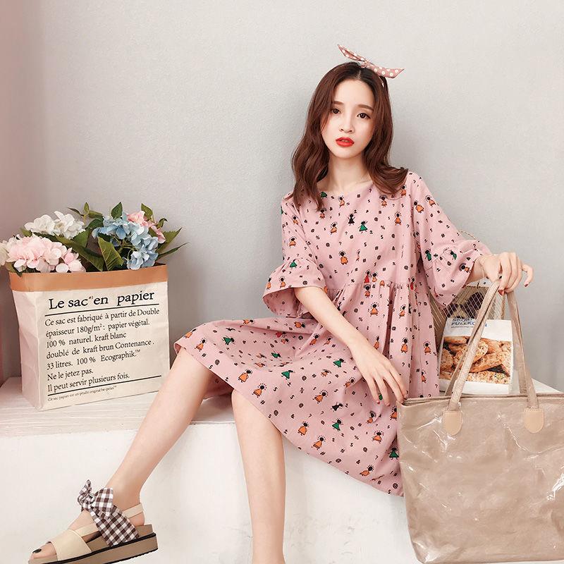 

3 цвета S-XXXXL летнее милое студенческое платье с круглым вырезом для девочек, свободное хлопковое платье длиной до колена XXXXL розовый