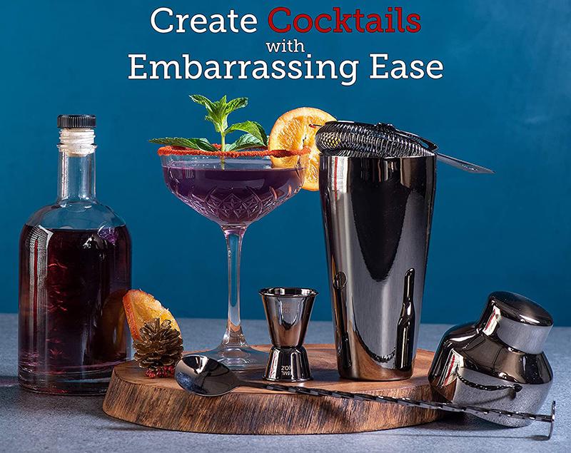 Cocktailbar-Set Mixologie Barkeeper-Set: 10-teiliges Barwerkzeug-Set mit stilvollem Bambusständer