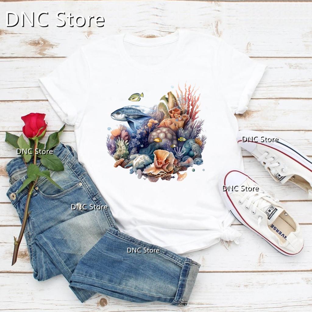 Newly Arrived Women'S T-Shirt Funny Marine Life dolphin Cartoon Print Tshirt Fashion 90s Tshirts Summer Femme T Shirt Tops