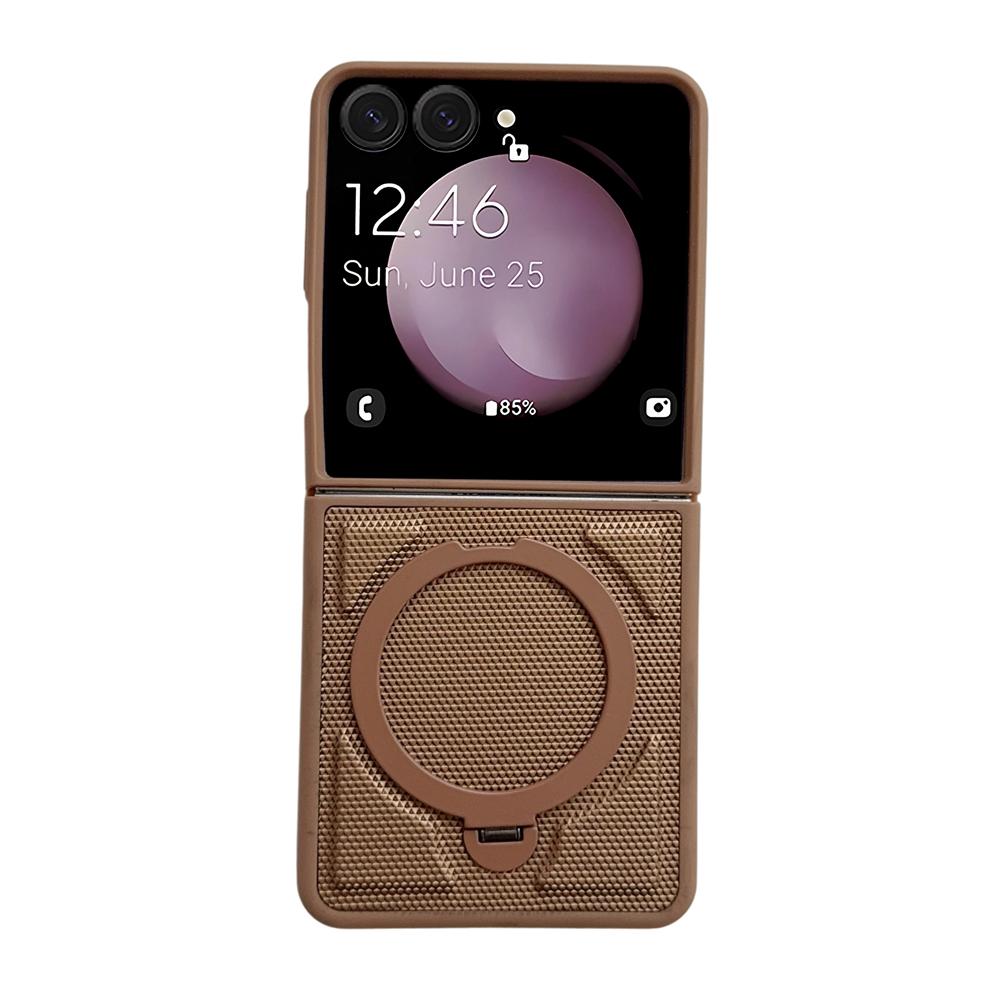 For Magsafe Magnetic Bracket Phone Case Texture PU Leather for Samsung Galaxy Z Flip 7 6 5 4 3 5G Hard Shell Shockproof Cover