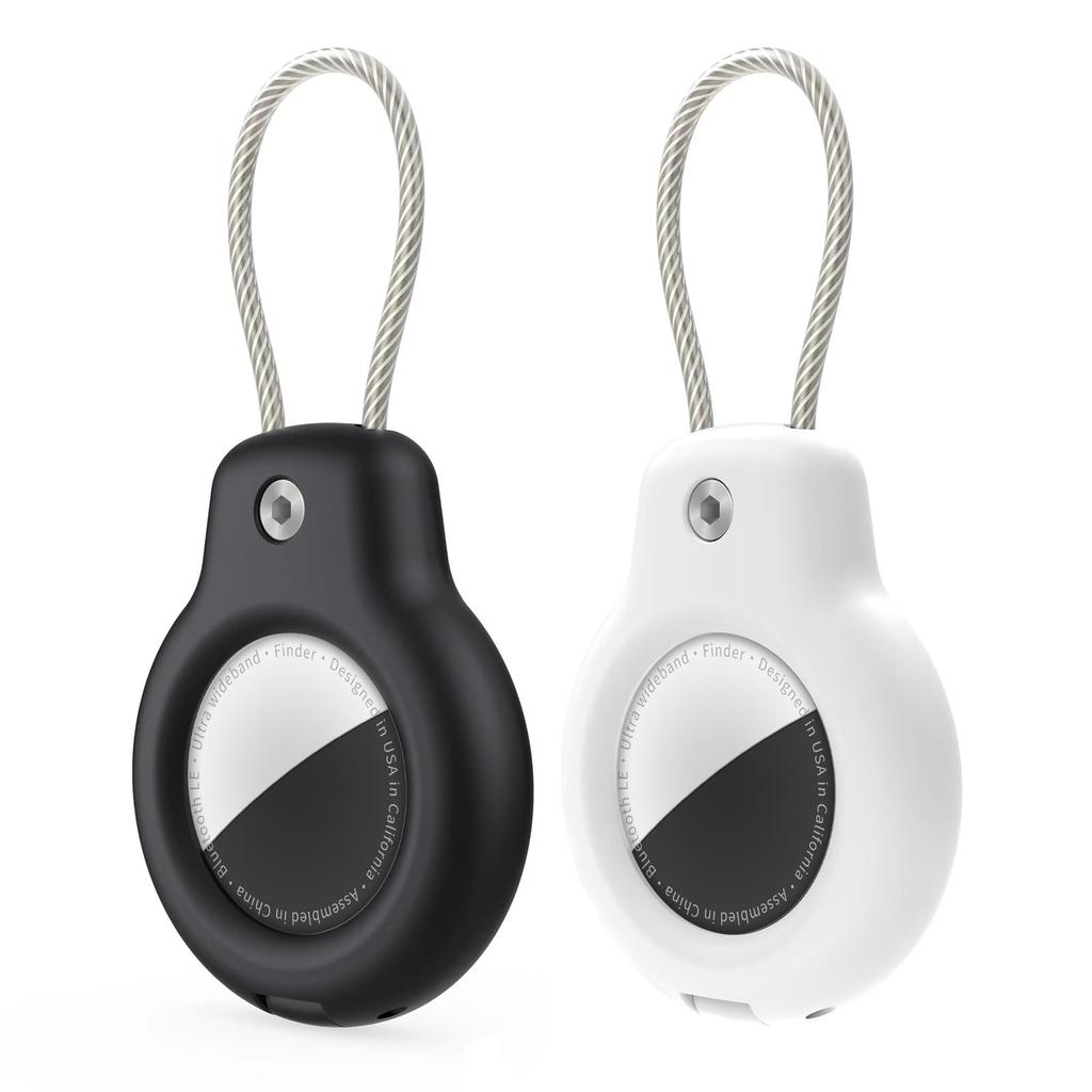 GLILAVOX [Set of 2] AirTag Cases, Set of 2, AirTag Cases with Keychains, Wire Rings, and Straps, Protective Cases with Locks, Shockproof Design,