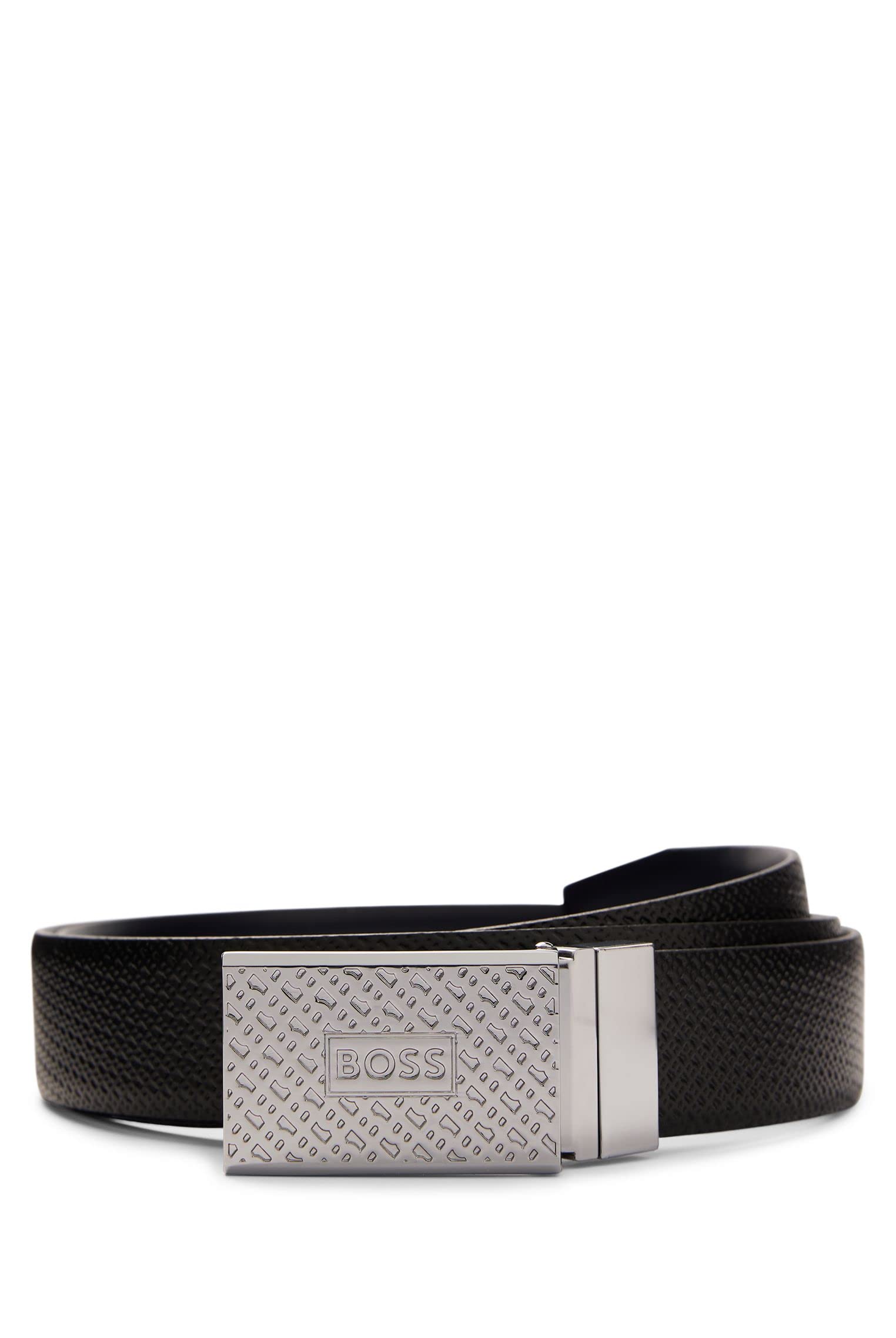 [BOSS] Reversible Design Plate & Pin Buckle Italian Leather Belt Men s ONE SIZE Black