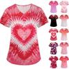 Women's Valentine's Day Print Loose V-neck Pocket Short-sleeved Caregiver Uniform/ Uniform