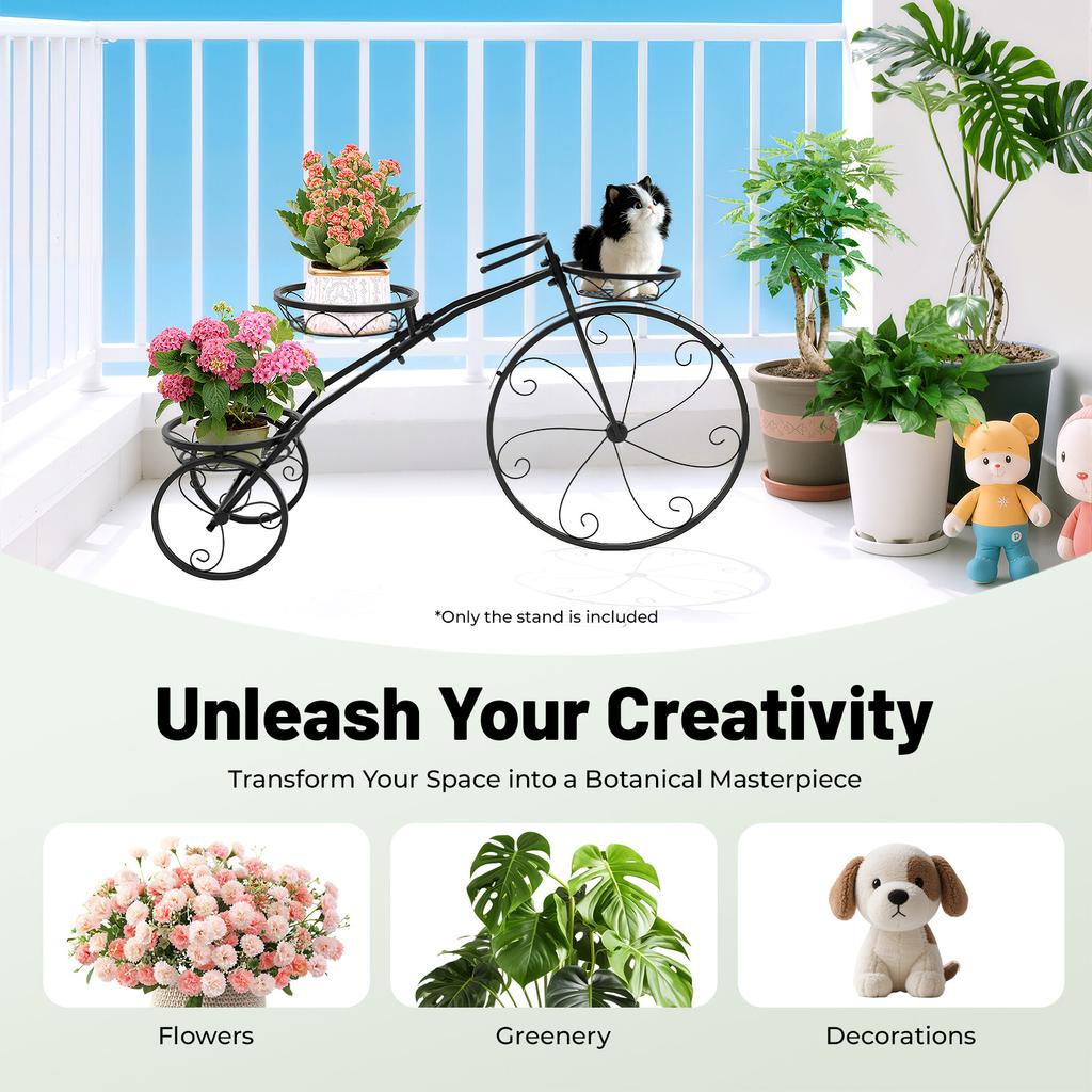 Vintage Bicycle Plant Stand 3-Tier, Iron Flower Pot Holder for Indoor Outdoor Garden, Balcony, Patio Decor