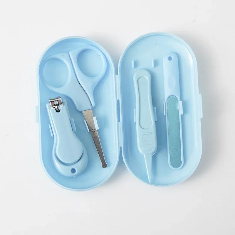 

4pcs/box Baby Nail Clipper Set Children Kids Cutter Scissors Files Small Nose Hair Trimmer Newborn Nails Care Tools Items Kit синій