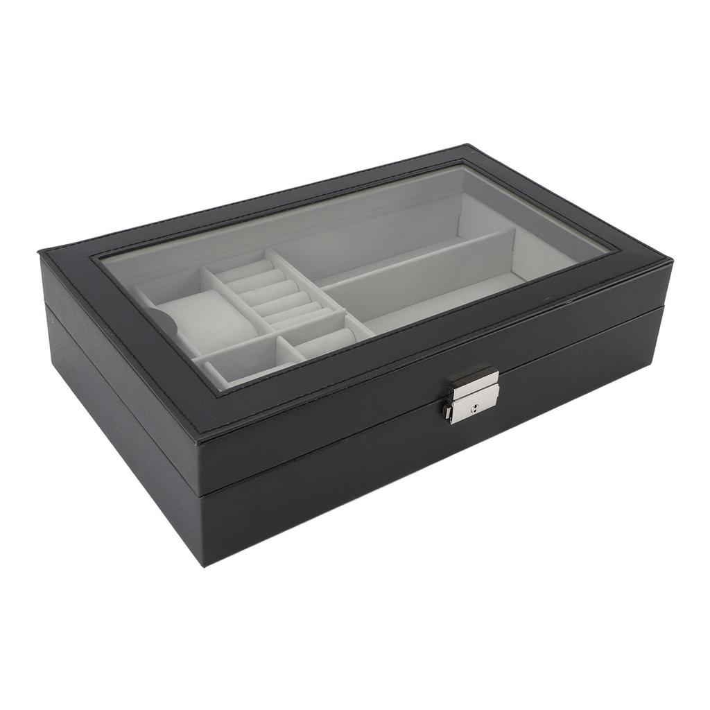 Watch Storage Box Waterproof Dustproof 4 Slots 3 Glasses Compartments Ring Layer Watch Case Organizer for Jewelry