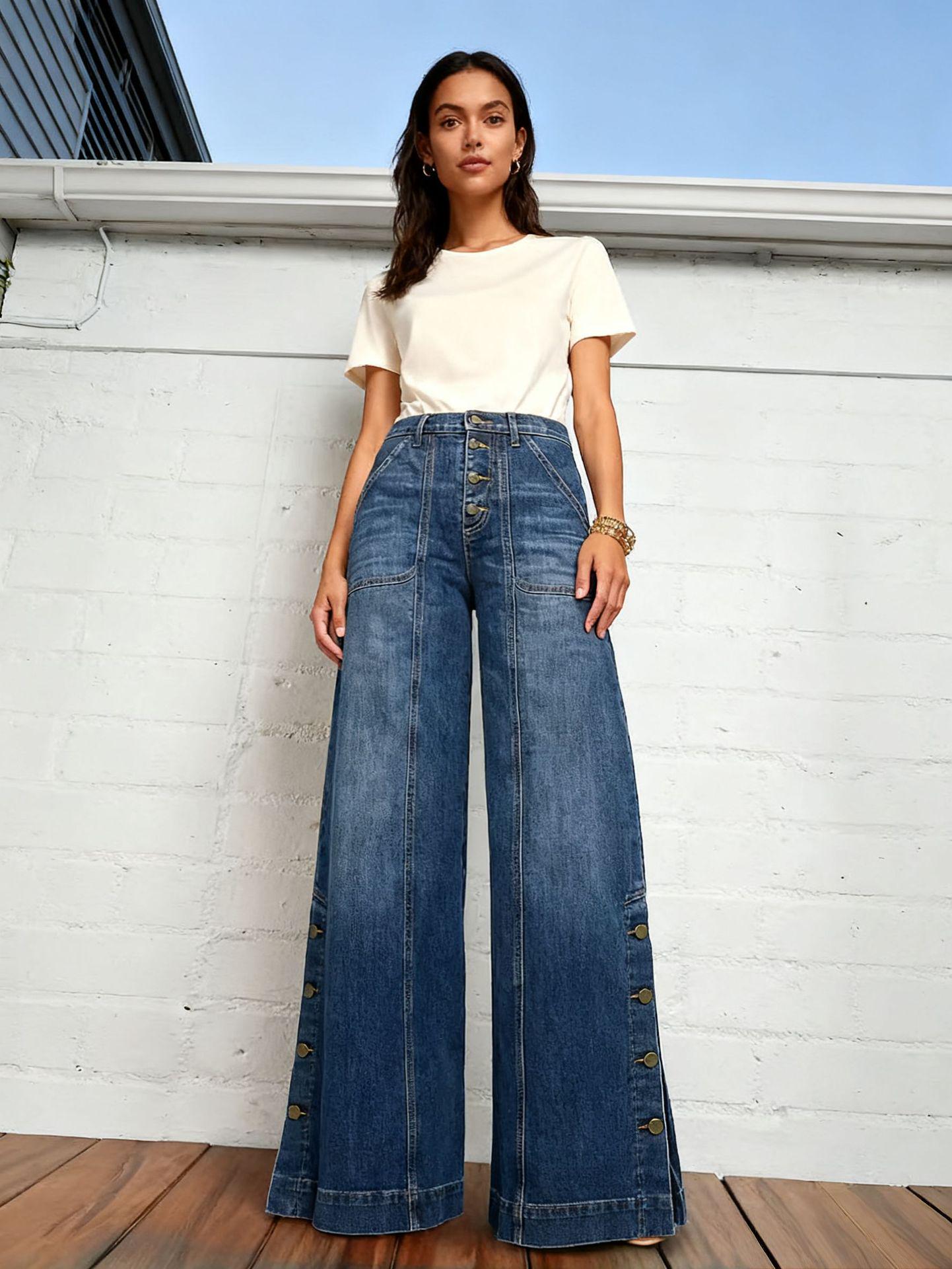 

2025 Women s Retro Street Style Slim Fit Straight Leg Pants 4XL синій