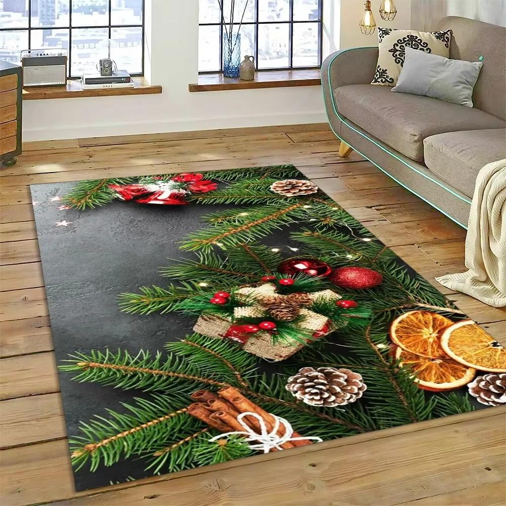 3D Fröhlicher Weihnachtsbaum Weihnachtsmann Cartoon Bereichsteppich Groß, Teppich für Zuhause Wohnzimmer Sofa Fußmatte Dekor, Kinder Rutschfeste Bodenmatte