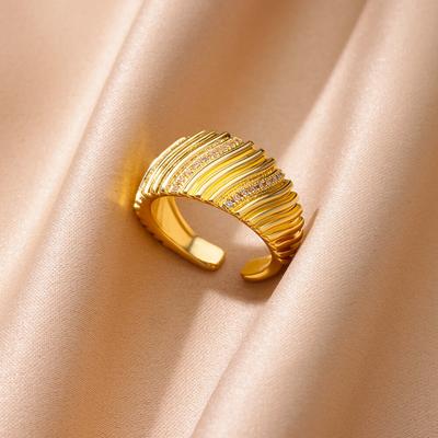Anillos Geométricos de Zirconia de Acero Inoxidable para Mujer Color Dorado Anillo de Pareja de Boda Joyería Estética Accesorios Regalo anillos mujer