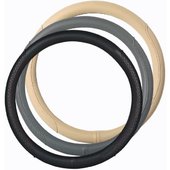VARGTR Microfiber Leather Steering Wheel Cover With Classic Embossing, Anti-Slip Breathable Auto Car Wheel Protector, Fit 15 Inch (Beige)