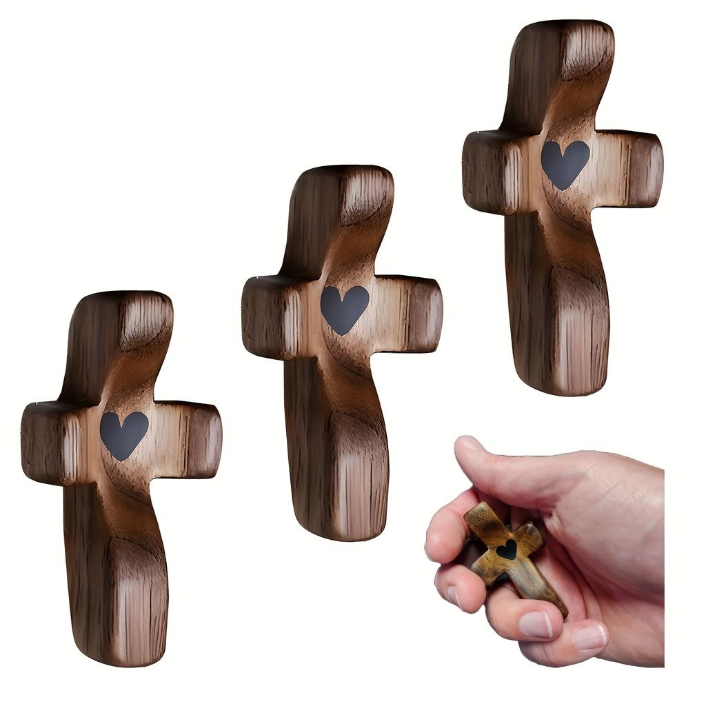 My Heart | Encouragement Gift, Wooden Crosses Across My Heart, Pocket Crosses Gift, Fingertip Stress Relief Gifts, Gifts For Str
