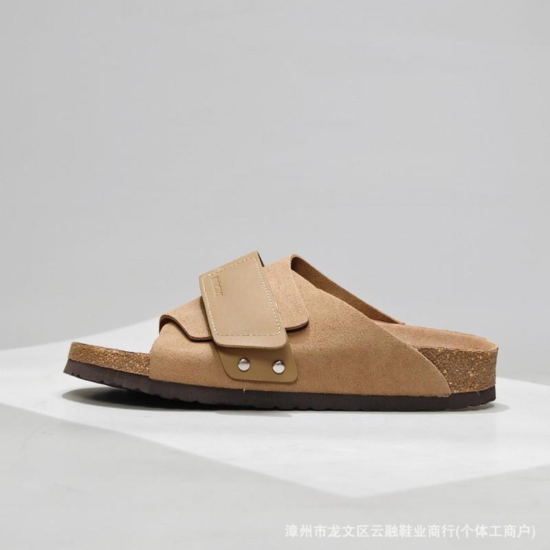Comfortable Slip-On Sandals Men Women Soft Cork Sole Suede Upper Non-Slip Beach Slides