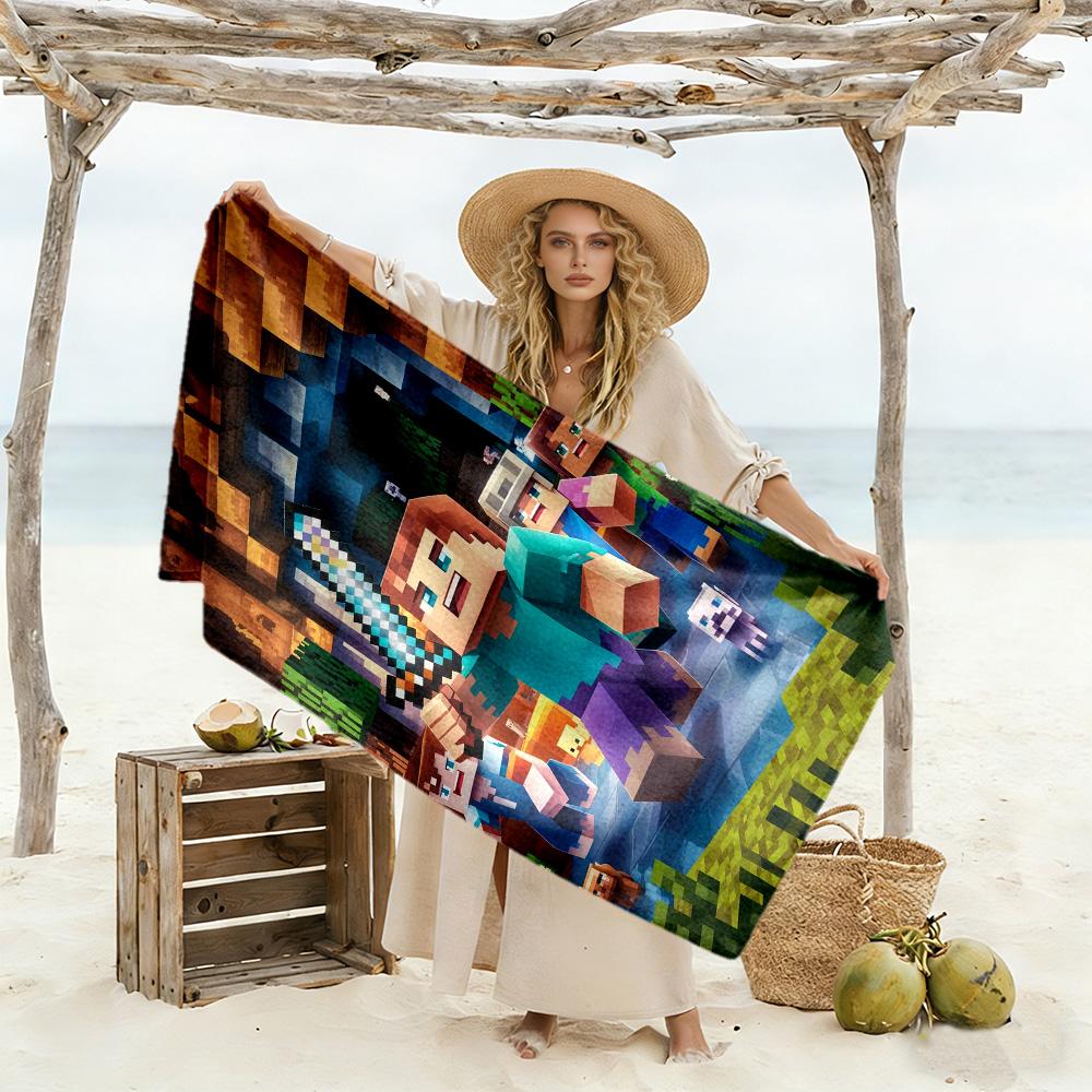 Minecraft Beach Towel Super Soft Microfiber Quickdry Fabric Comfortable Lightweight