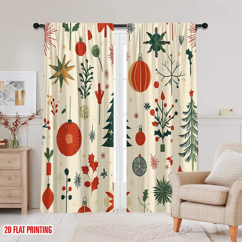 2pcs,2D Plane Printing Minimalist Curtains Christmas Ornaments Holiday_b (2) Polyester Woven (without Rod) Art Deco Festive
