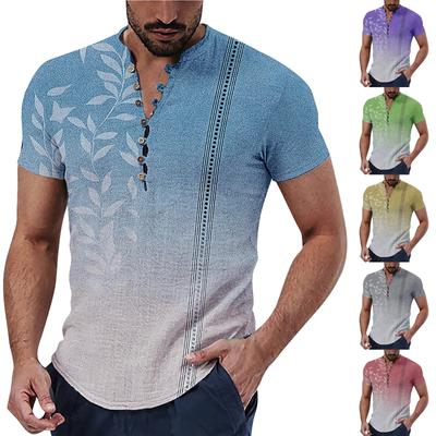 Herrenhemd mit Blumengrafik-Drucken, Stehkragen, Outdoor, Straße, kurzärmelig, Druck, Kleidung, Bekleidung, Mode, Streetwear, lässig