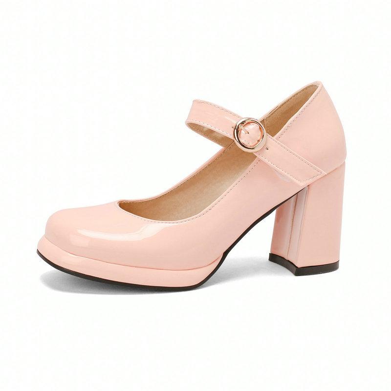 Mary Jane Pumps Für Damen Mädchen Modemarke Brandneu Blockabsatz Brautschuhe Frühling Elegant Eckige Zehenpartie Hohe Absätze Größe 35-43 38 beige