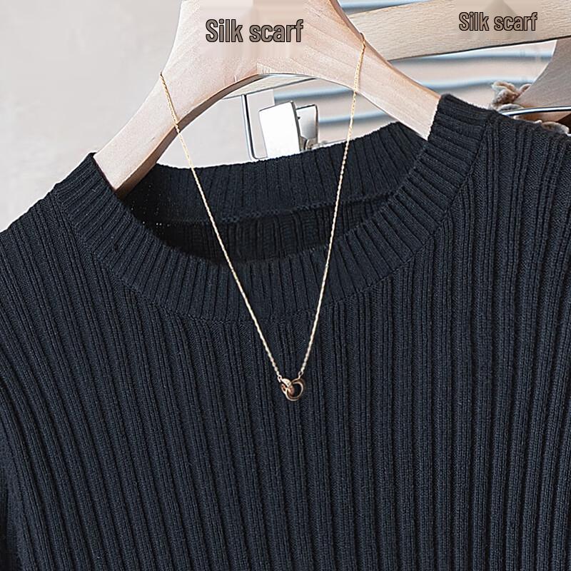 Sibaishe Women's Irregular Split Hem Round Neck Sweater