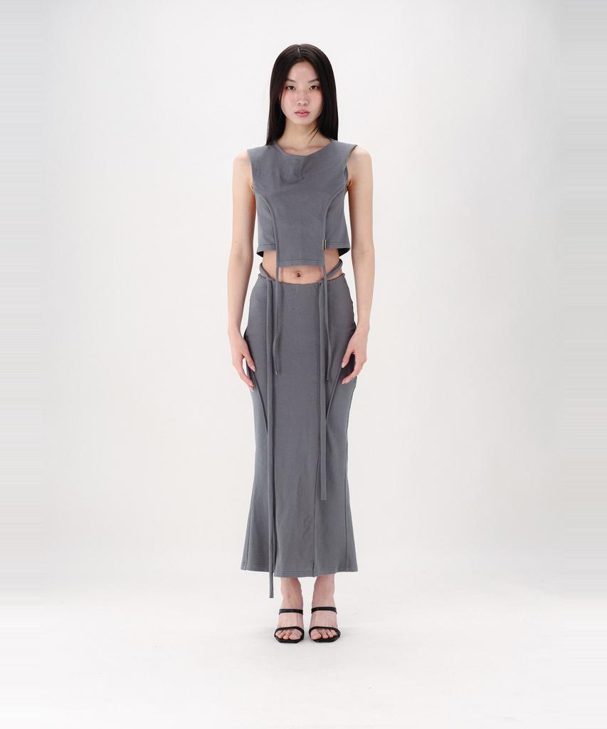 Nogtabeu Curve Strap Long Skirt Grey