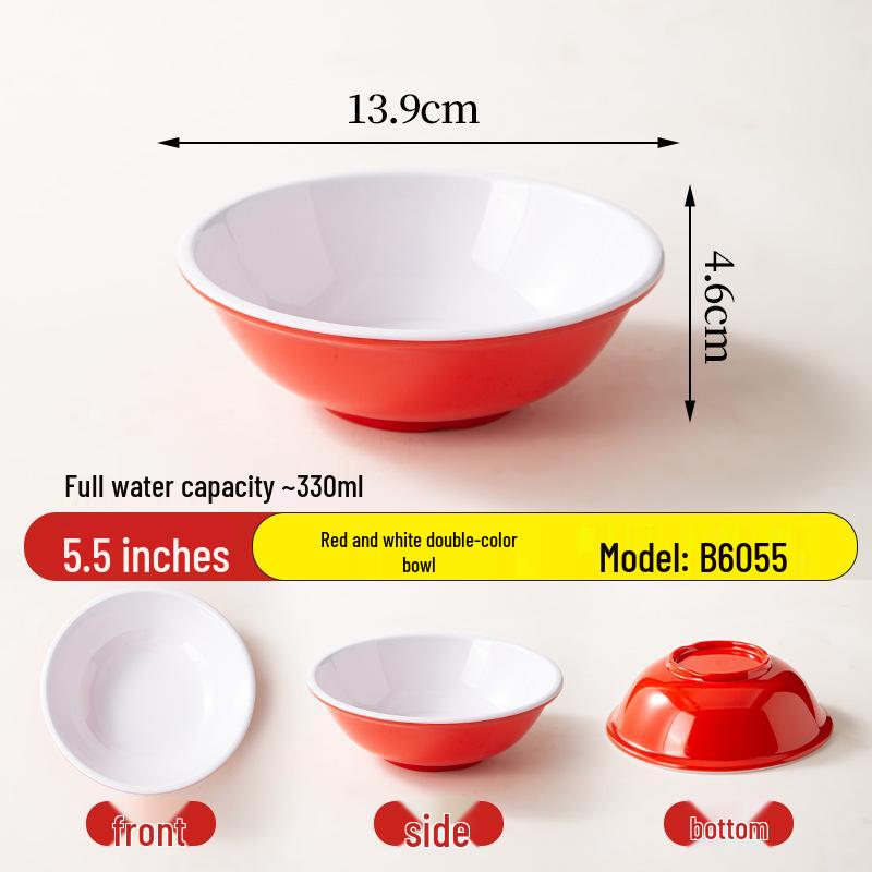 Melamine Breakfast Bowl for Porridge, Soy Milk, Noodles, & Wontons - Imitation Porcelain Tableware with Rolled Rim