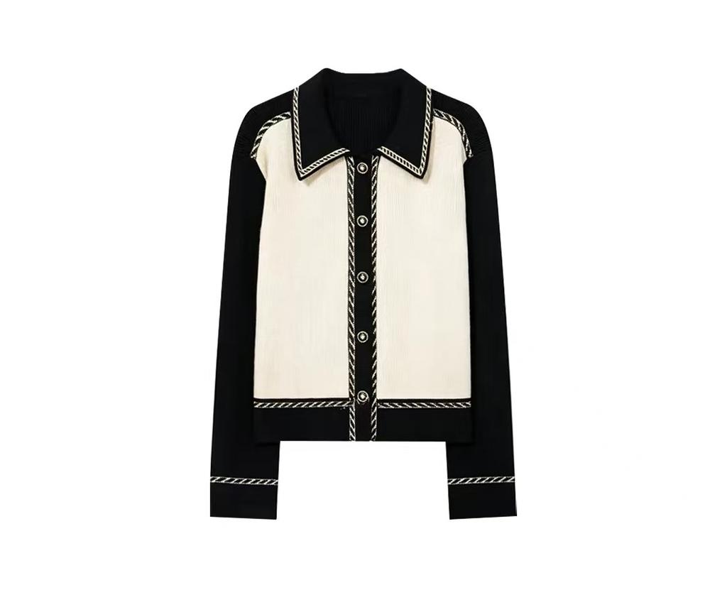 French small fragrant wind polo knitted cardigan sweater jacket women's unique and beautiful early autumn wear lapel top tide