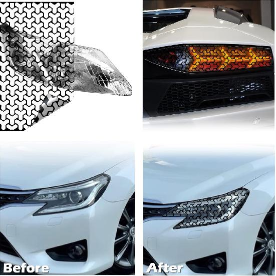 4 Pack Headlight Taillight Tint Y Grid Graphic Tail Light Lamp Cover Film Car DIY Self Adhesive Tint Film Sheet 18.89'' x 11.81'', Black