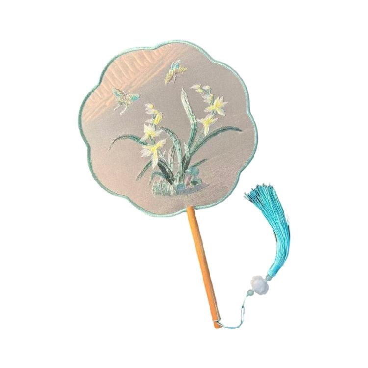 Vintaged Styles Silk Embroidery Round Fan Chinese Dance Fan For Photography And Cultural Activities