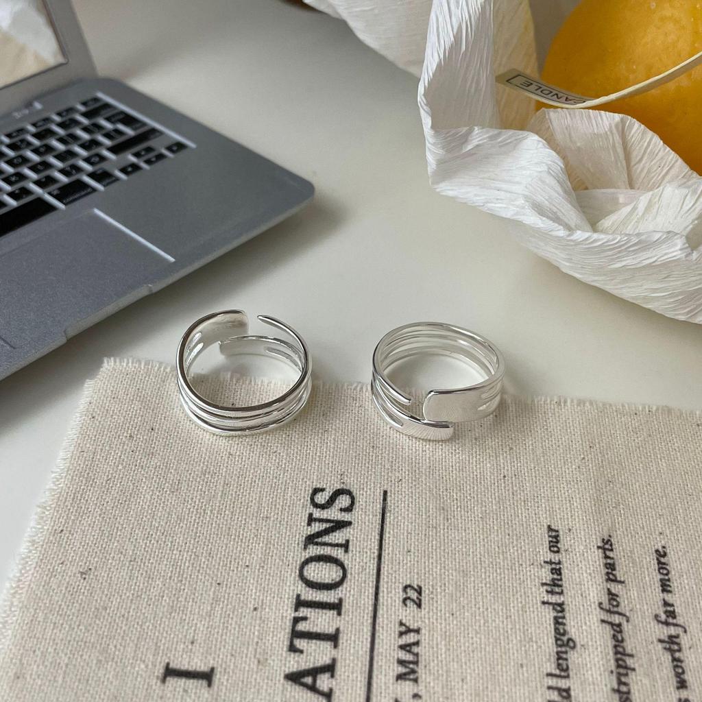 Su Chuang S925 Sterling Silver Multi-layer Open Ring: Women's Minimalist, High-end Design, Three-line Style.