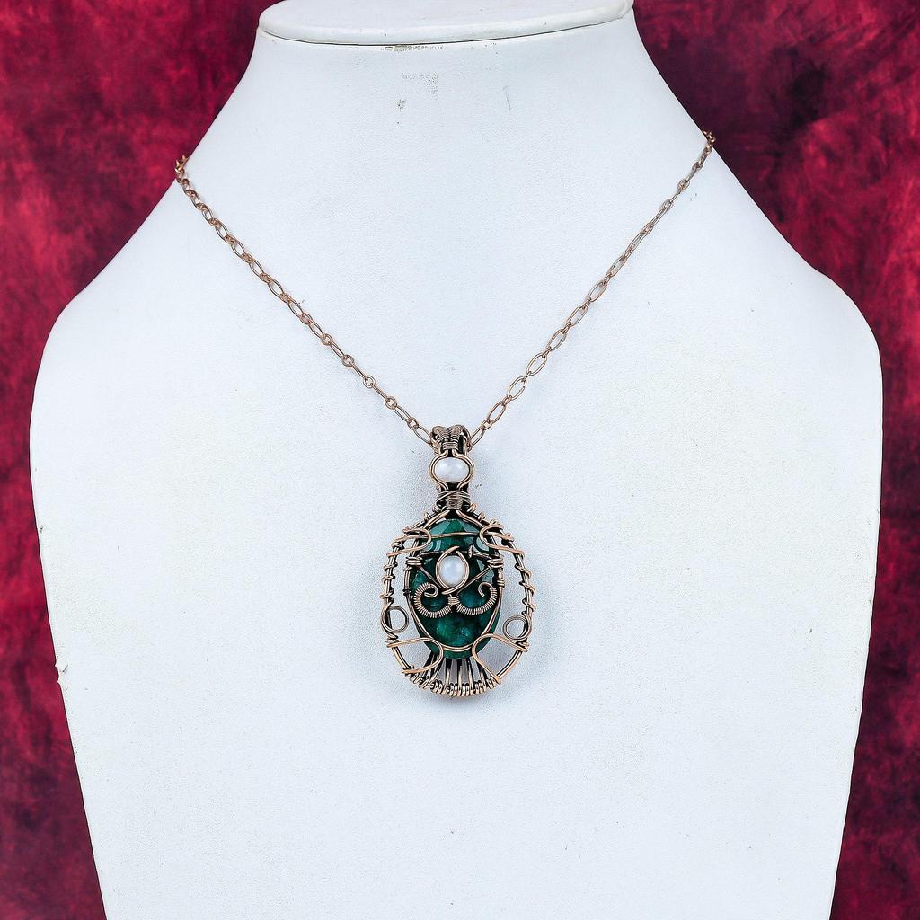 Evil Eye Faceted Zambian Emerald Pendant Copper Wire Wrapped Gemstone Jewelry