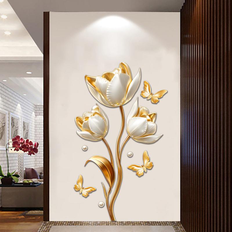 3D Tulip Butterfly Wall Sticker Self Adhesive Removable Decal for Bedroom Home Decor