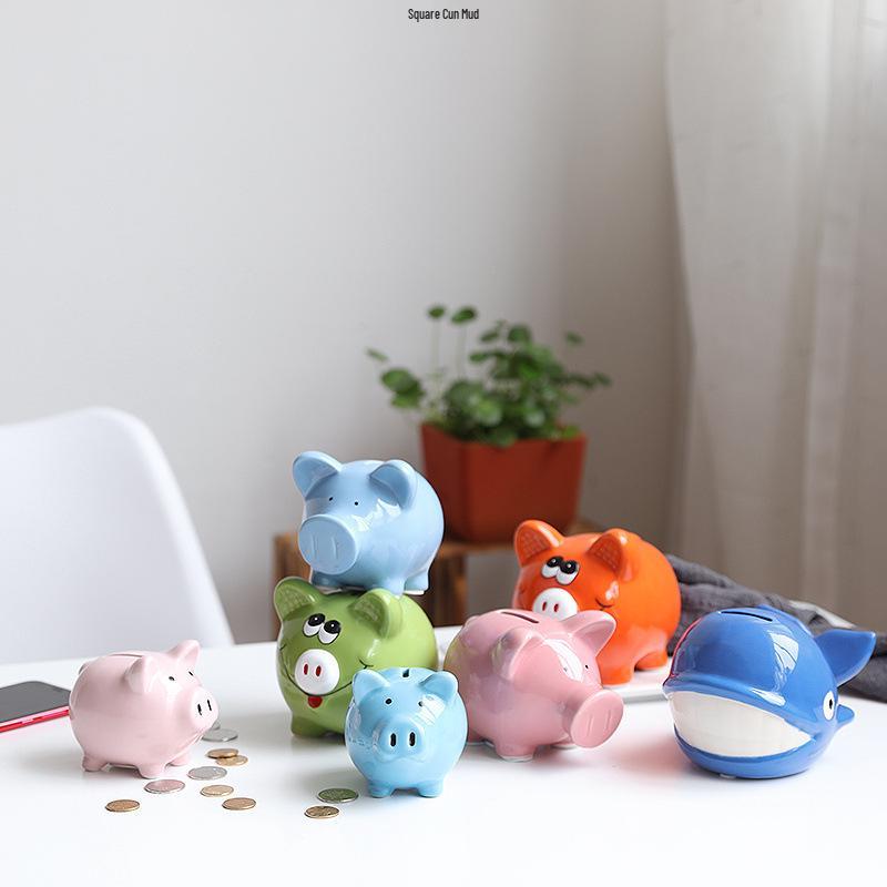 Großes Keramik-Sparschwein für Kinder - Sparschwein ohne Auslass, Perfekt für Münzen und Geschenke