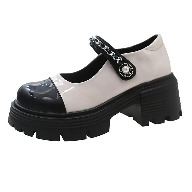 

Мода 2024 года, женская весна-осень, новые туфли-лодочки с круглым носком и квадратным каблуком, туфли Mary Ja для женщин, женские повседневные туфли-лодочки с пряжкой на платформе и каблуках 35