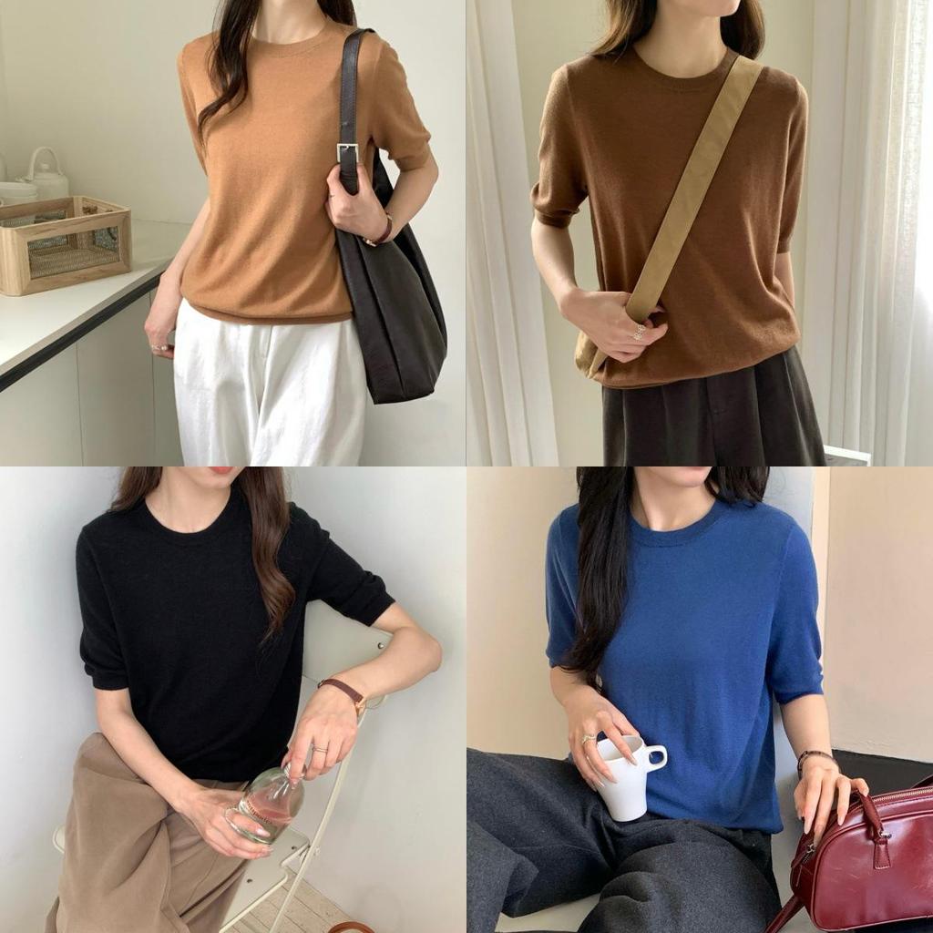 Women's Five-Sleeve Wool Base Layer Sweater - 100% Fine Knit, Autumn/Winter Simple Style