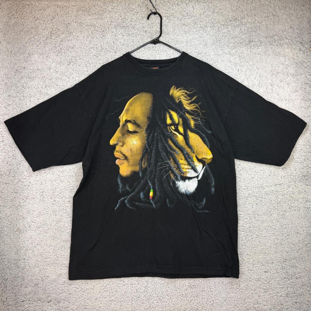 VTG 90s Newrizon Bob Marley Lion Dreads Reggae Black T Shirt Men's Size XL Unisex T-Shirt